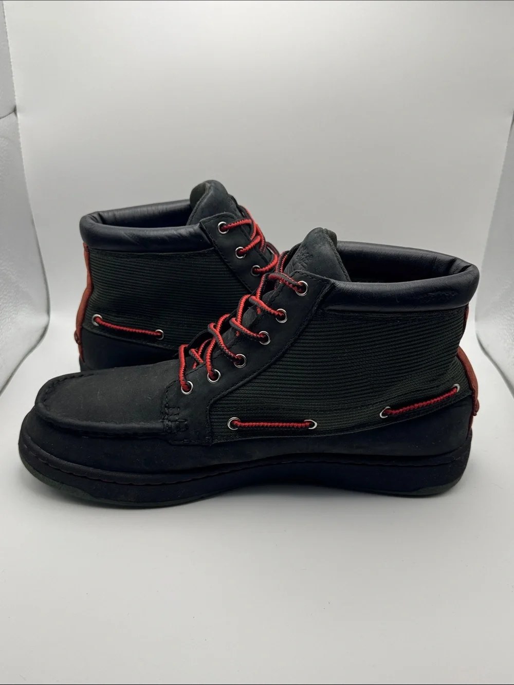 Timberland Men's Mid Hiking Boots Black Leather Red Olive 31577 5722 Size 9M